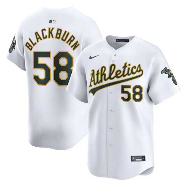 Men%27s Oakland Athletics #58 Paul Blackburn White Home Limited Stitched Jersey Dzhi->oakland athletics->MLB Jersey